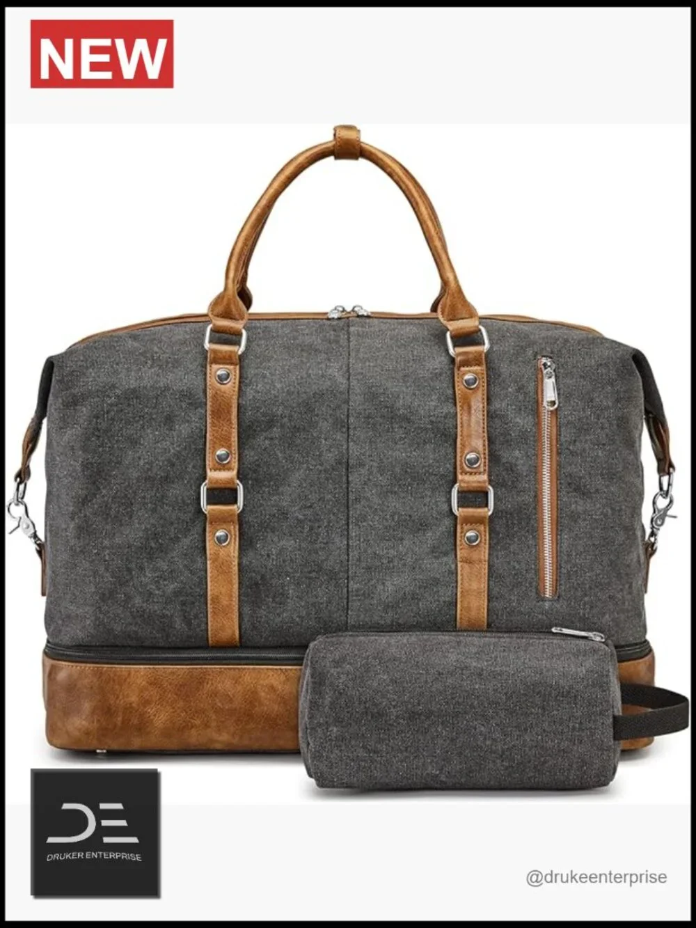 Canvas Weekender Duffle Bag with Shoe Compartment, Large Capacity Overnight